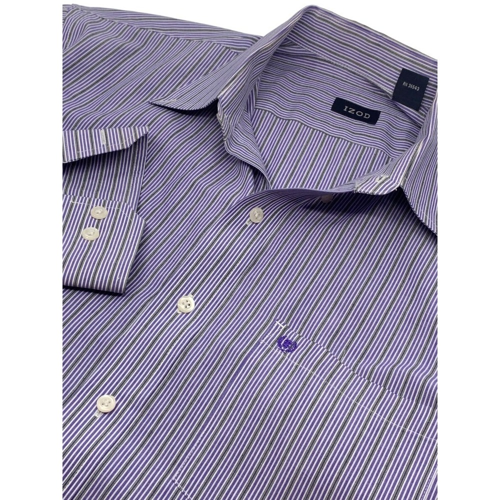 Izod Men's Long Sleeve Button Down Shirt Purple Black White Stripe Size L